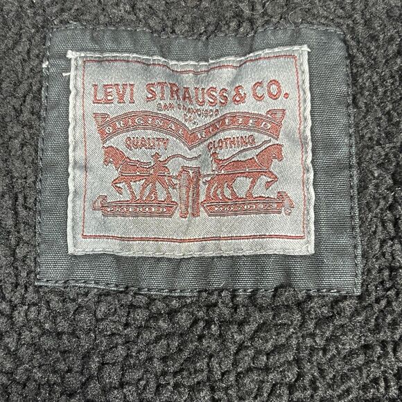 Levi's Denim Trucker Jacket Men's Large Black Sherpa Lined Full Zip - Picture 12 of 14